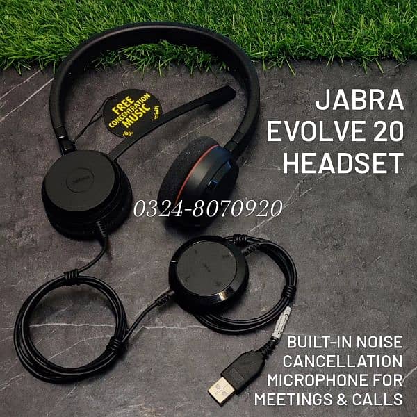 Jabra Evolve 20 Headset Noise Cancelling Microphone Meeting Call 65 85 0