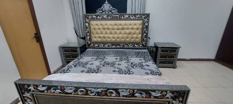 wooden bed set with two side tables 5