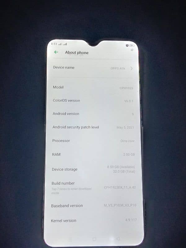 OPPO A1K MOBILE WITH NEW CONDITION WITH BOX AND MOBILE COVER 1