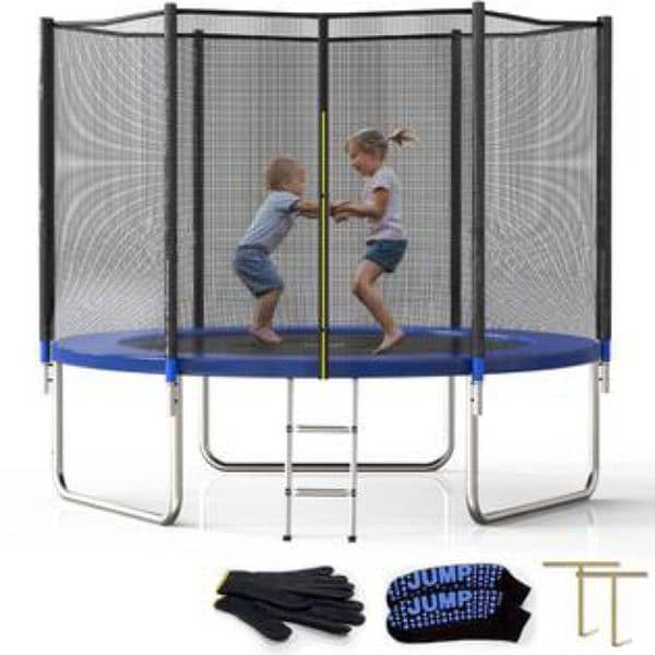 skok 8ft trampoline for kids with enclosure net, 400lbs outdoor -astm 2