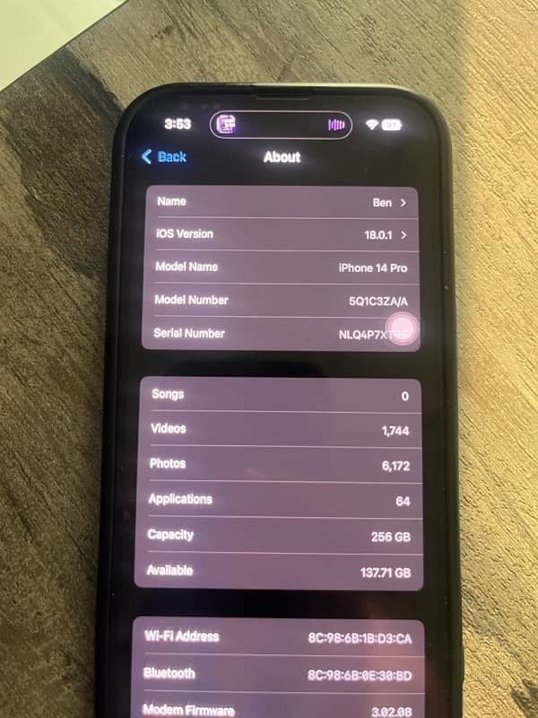 iphone 14 pro  256, 99 % battery health non pta dual physical sims 8