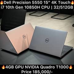 Dell Precision 5550 15" 4K Touch i7 10th Gen CPU 4GB GPU 32/512GB