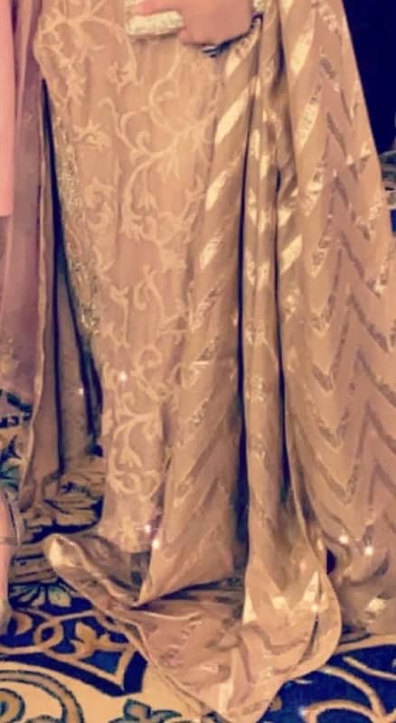 Gold long frock with one side open ladies suit 1