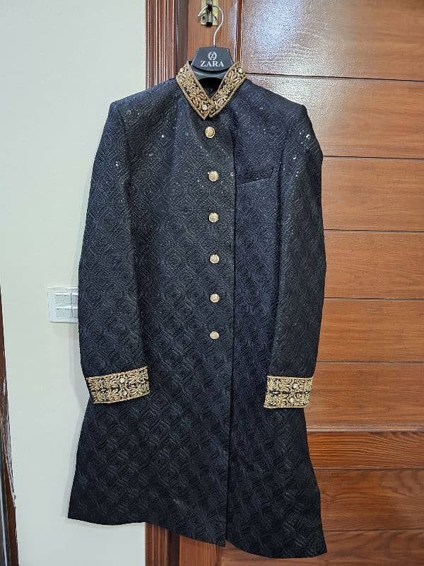 Ali Baba stiched Black Sherwani with Naqshi work 0