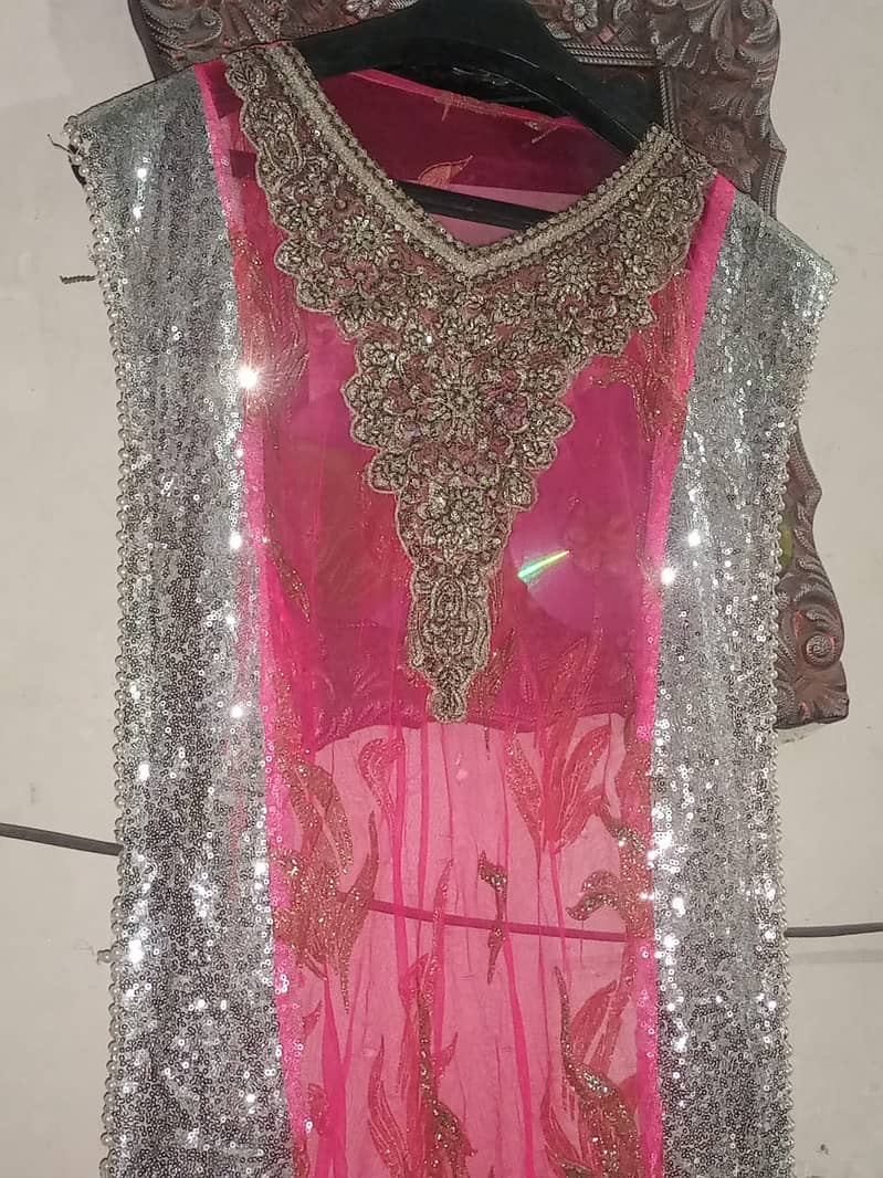 kattan silk frock 3 piece  with net kam wala dupatta 2