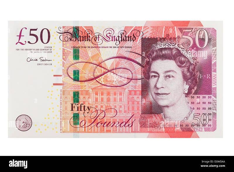 100 pounds(£)in 2 notes of 50 1