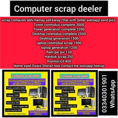 scrap computer deeler 03340301901 WhatsApp  tower, desktop,ram,