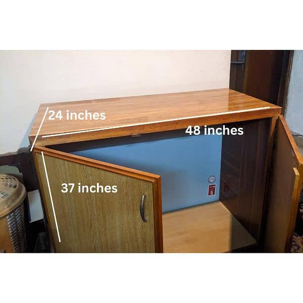 large wood tailor cabinet with coat hanger rod 0