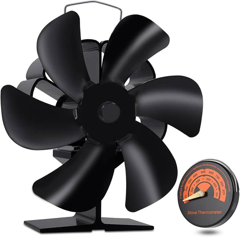 Stove Fan Heat Powered with Thermometer 6-Blades Fireplace fan 10