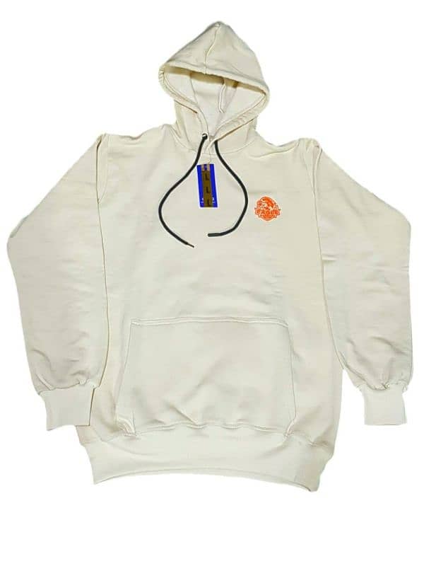 Unisex off white cotton fleece hooded sweatshirt 1