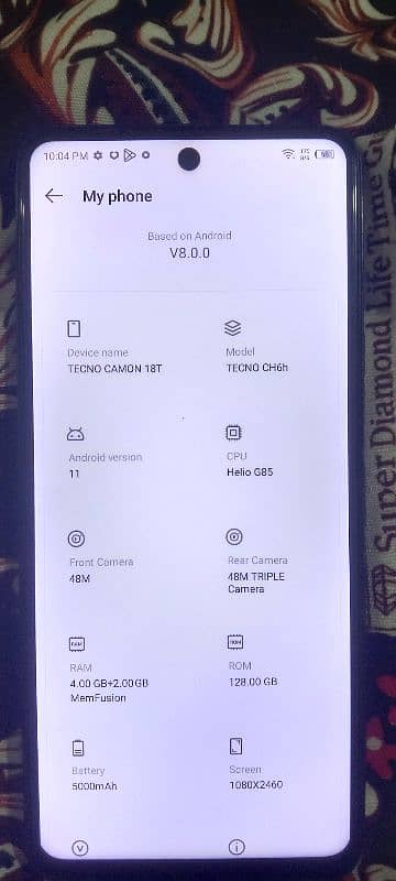 Tecno camon 18t with box. Contact no 03011811276 3