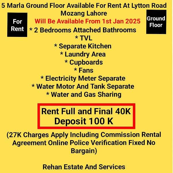 5Marla Ground Floor Available For Rent At Lytton Road Mozang Lahore 0