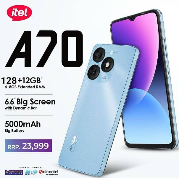 NEW YEAR DEAL ITEL A70 4+8 12GB/128GB BOX PACK 1 YR WARRANTY PTA APPR 0