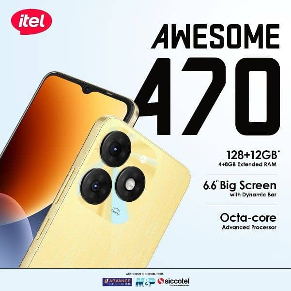 NEW YEAR DEAL ITEL A70 4+8 12GB/128GB BOX PACK 1 YR WARRANTY PTA APPR 2