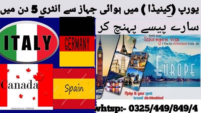 Entry in Europe 5 Day In(Italy,spain,Canada,Australia) Payment & reach 0