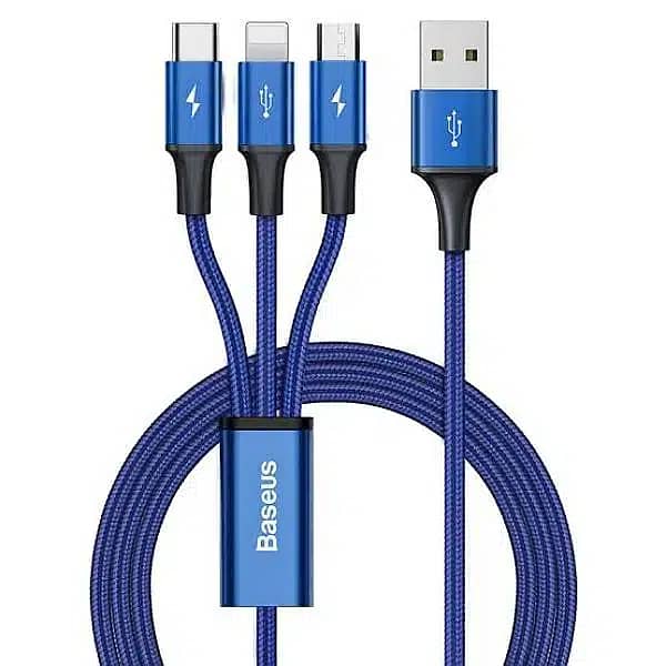 Baseus Rapid Series 3-in-1 Micro+IP+Type-C Cable 3A 1.2M Pouch Packin 1