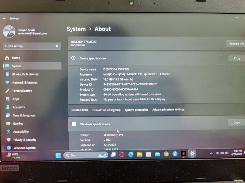 lenovo thinkpad i5 8th gen 0