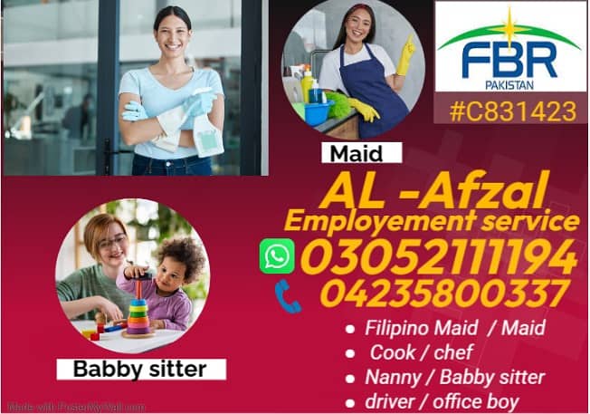 Maids / House Maids / cook / Nanny , chef / Baby Sitter maid availabl 0