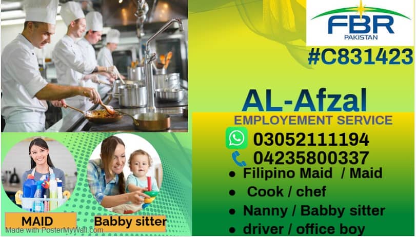 Maids / House Maids / cook / Nanny , chef / Baby Sitter maid availabl 0