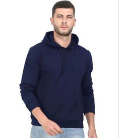 Men's Stitched Fleece Plain Hoodie, Blue