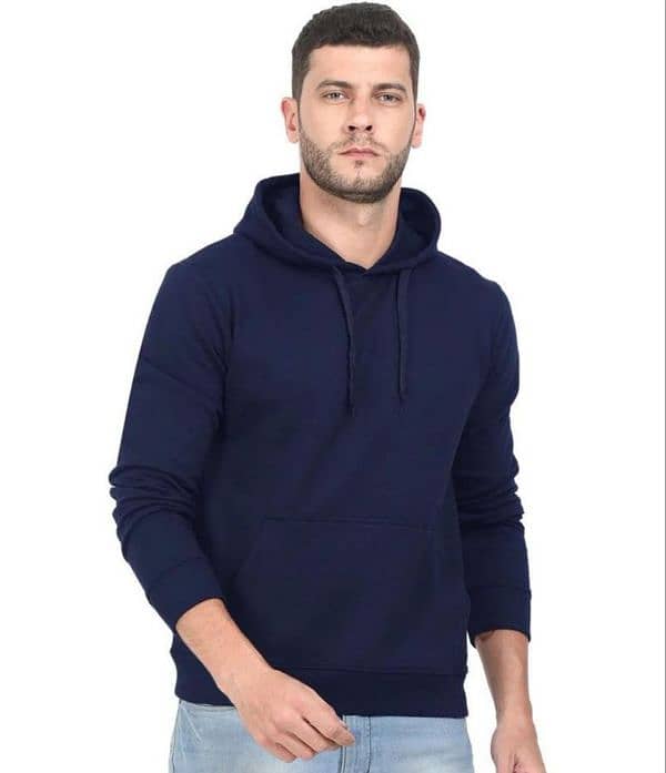 Men's Stitched Fleece Plain Hoodie, Blue 0