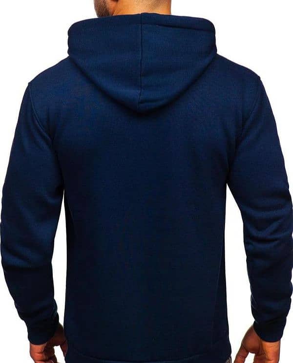 Men's Stitched Fleece Plain Hoodie, Blue 1