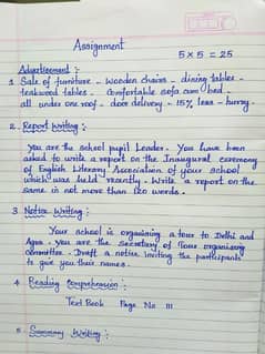 Hand writing assignment work.