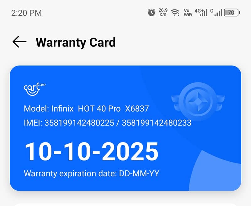 Infinix hot 40 pro 10 month warranty bix charjar available 2