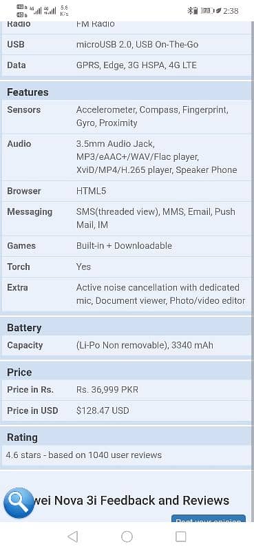 huawei nova 3i. memory 4/128 5