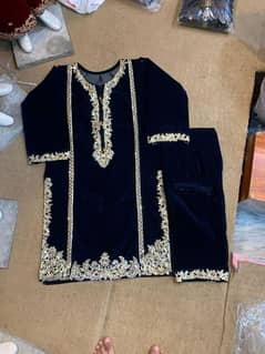 Velvet Embroidered Shirt & Trouser Set