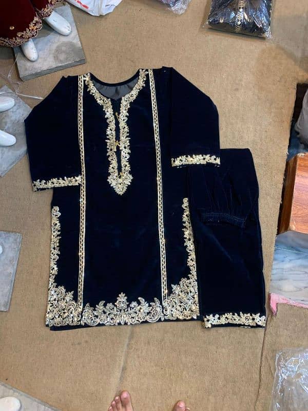 Velvet Embroidered Shirt & Trouser Set 0