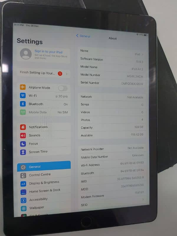 ipad air 2 . PTA approved 128gb 2