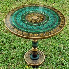 Naqashi Art Hand Painted Wood MDF Round Coffee Table