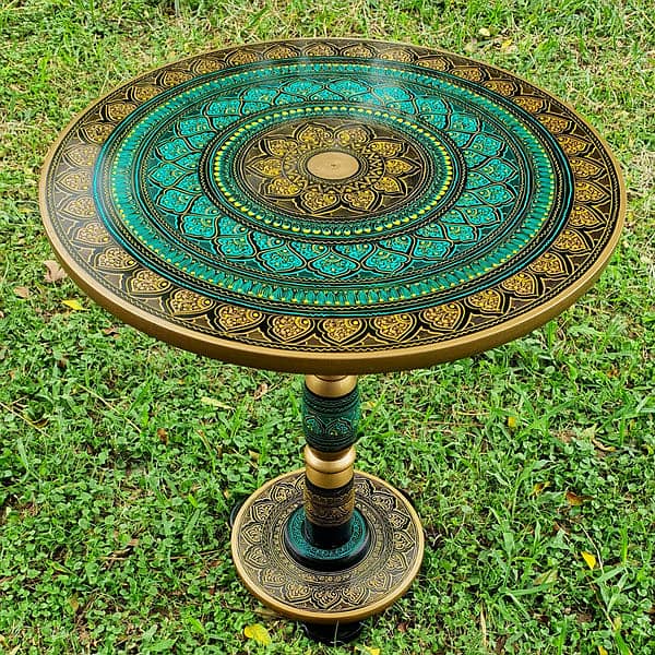 Naqashi Art Hand Painted Wood MDF Round Coffee Table 0