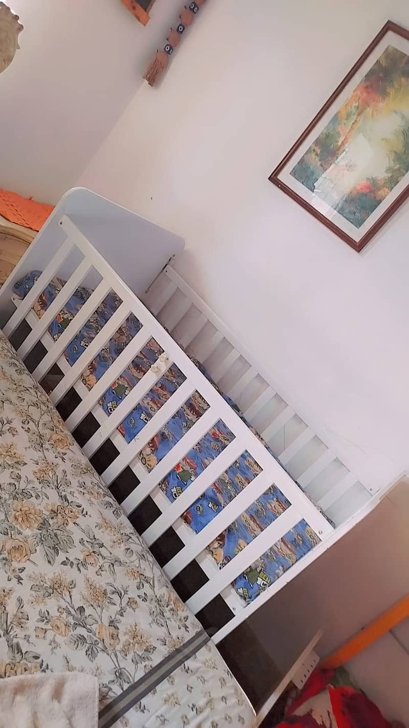 baby cot | baby cot with matress | iron rods wooden baby cot 2