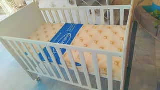 baby cot | baby cot with matress | iron rods wooden baby cot