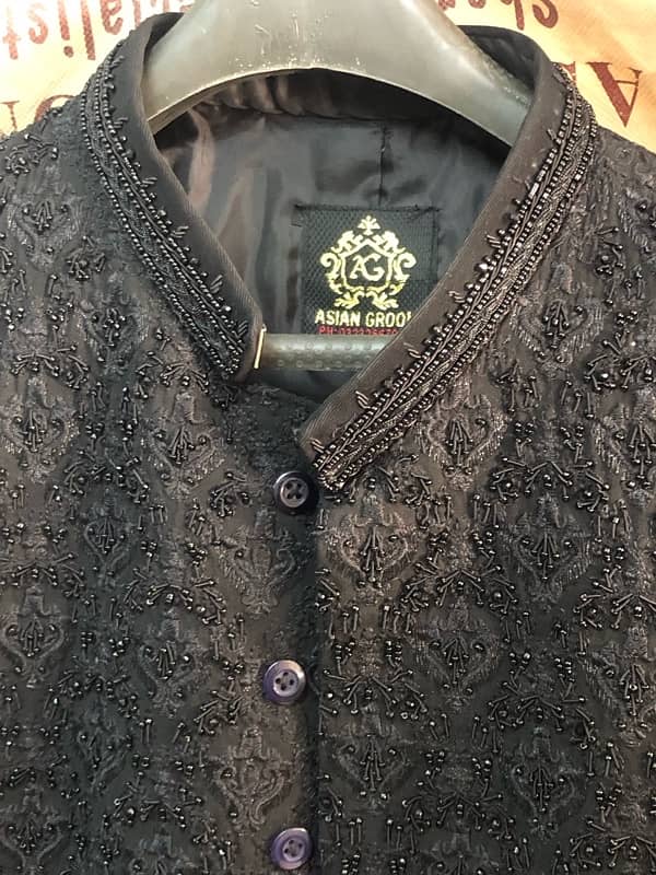 Black sherwani kat dana work for groom one time worn 3