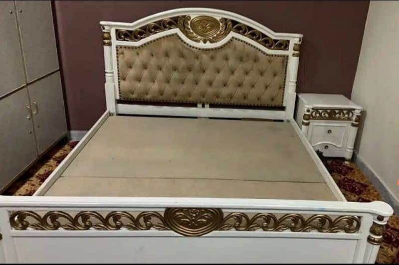 complete wooden furniture. bed with two sides table 1