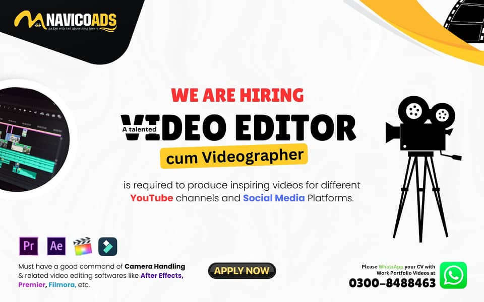 Video Editor/Cameraman Jobs in Lahore for YouTube & Sochial Media 0