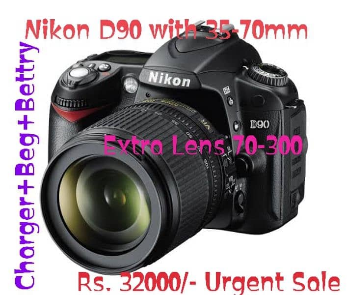 Nikon D90 RS. 32000  2lens 1- 35-70 nikoor 2- 70-300 0