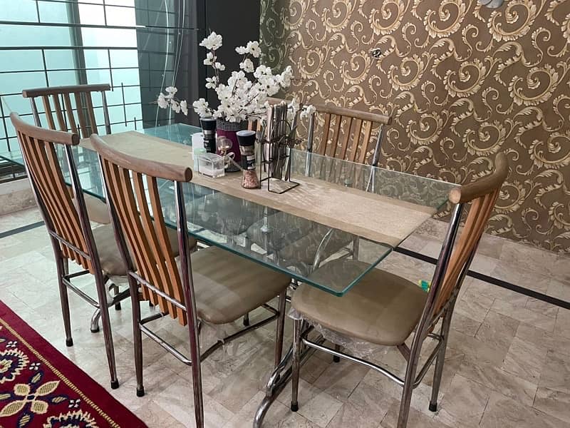 Glass Top Dining Table with 6 Chairs 6