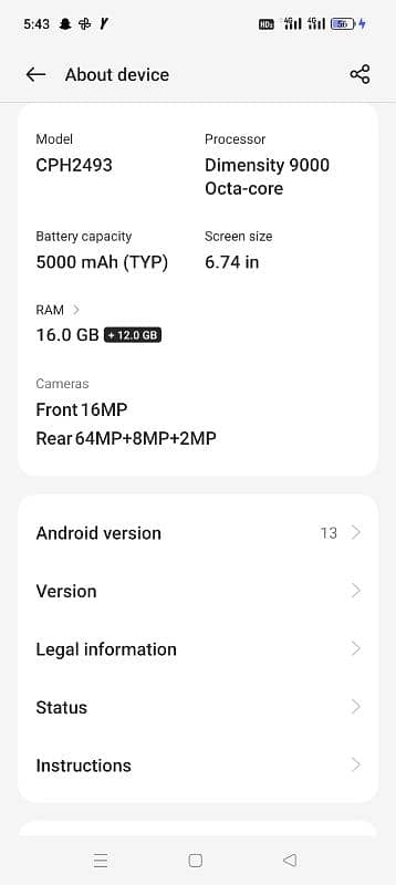 One plus ace 2v 5G,pta,16/256, with original charger, price fix 7