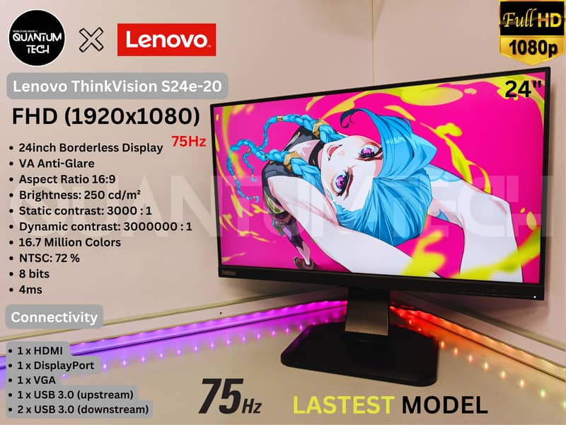 Lenovo 24inch VA Full HD 1080p 75Hz Gaming Borderless LED Monitor 1