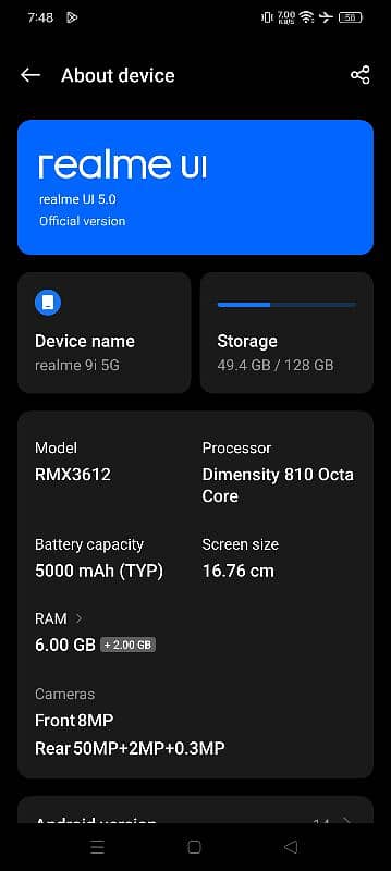 realme 9i 5g. .  6+6 128 gb. . . dimensty octa core 810 4