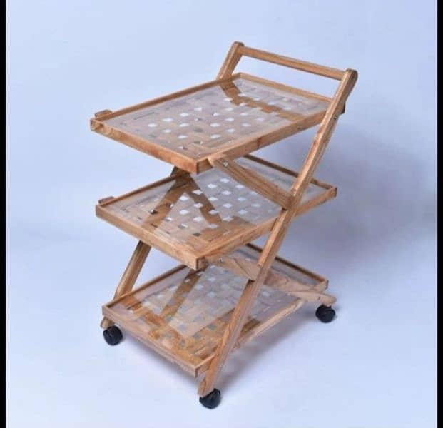 X Model Beech Wood Tea Trolly 1