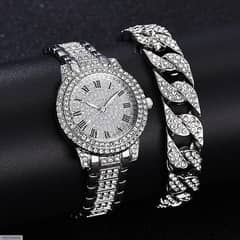 Women’s diamond artificial Set- Roman Watch Silver