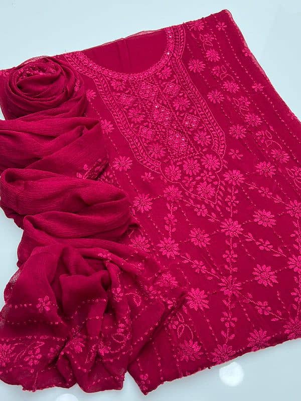 stuff chiffon 2pcs suit handmade pakka tanka embroided wrok 5