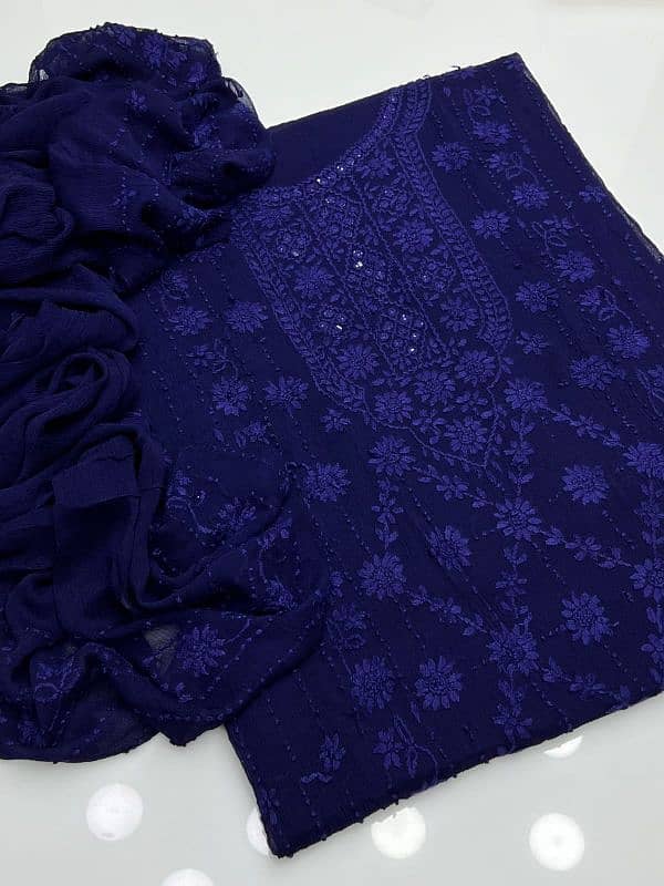 stuff chiffon 2pcs suit handmade pakka tanka embroided wrok 7