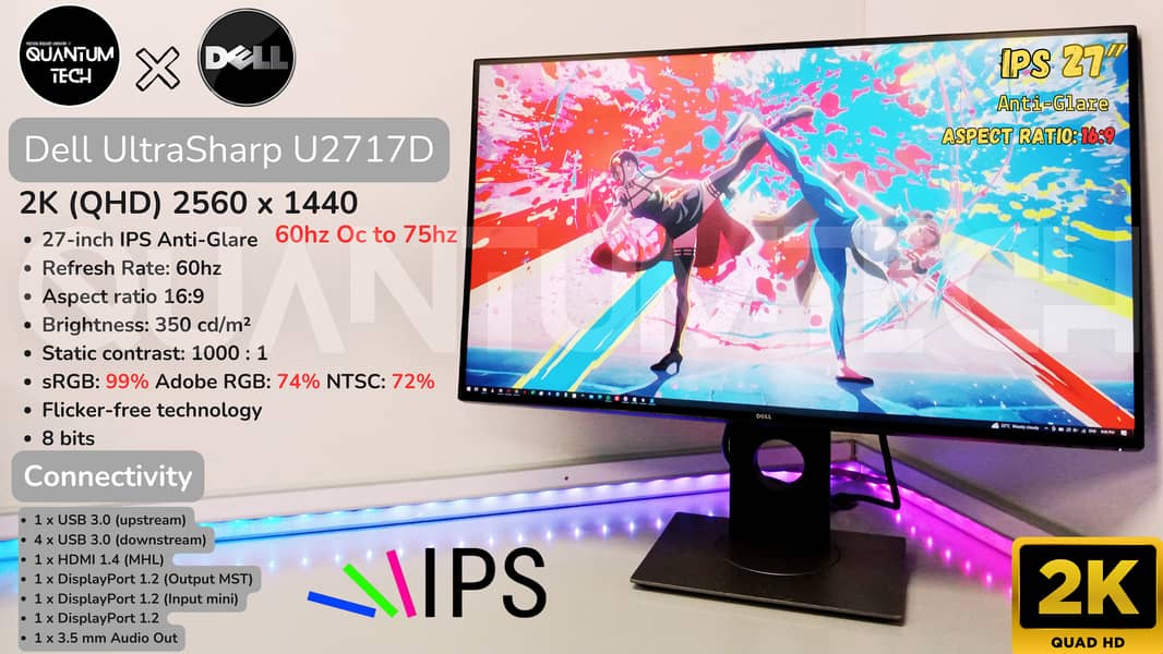 27inch 2k 60hz IPS Dell UltraSharp Borderless Colour Accurate Monitor 1