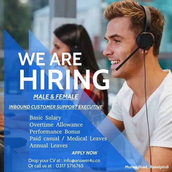 Hiring Inbound Customer Service Executives at ANSWER4U (Call Center)! 0